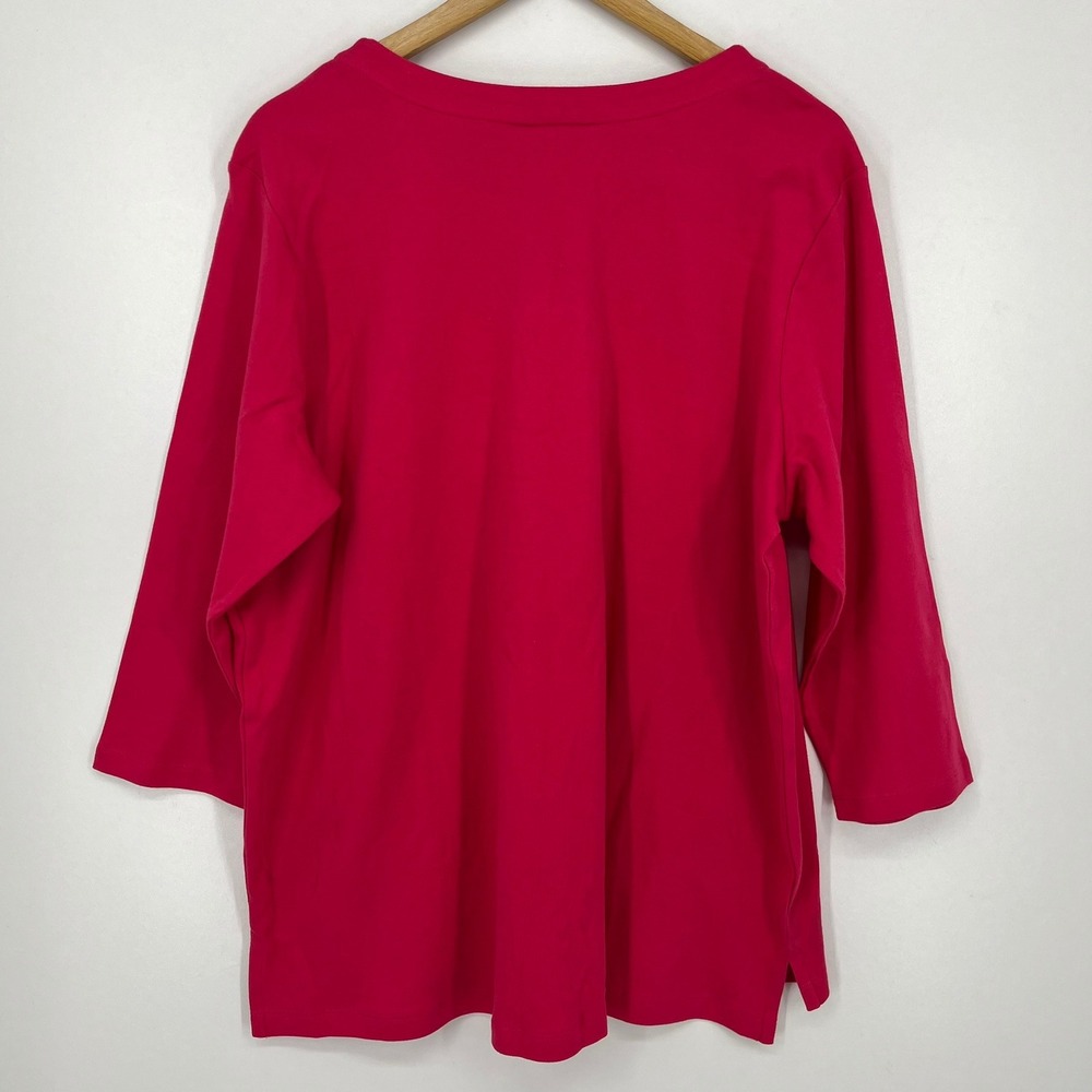 Orvis Classic Collection Women XL Red 3/4 Sleeve Notch Neck Knit Top 1753862 NEW - Picture 2 of 13